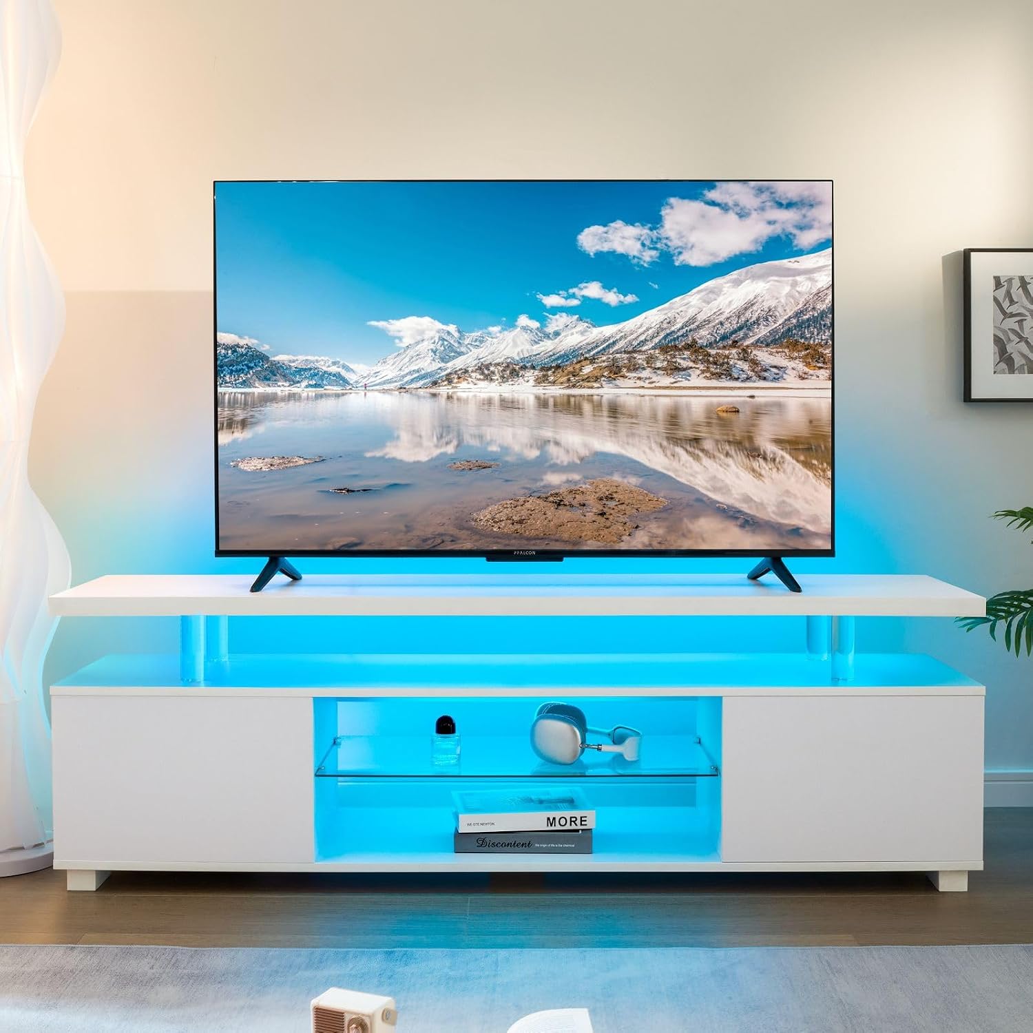 Gaming Console Entertainment Center - Witte LED TV-standaard, entertainmentcenter, opbergruimte voor