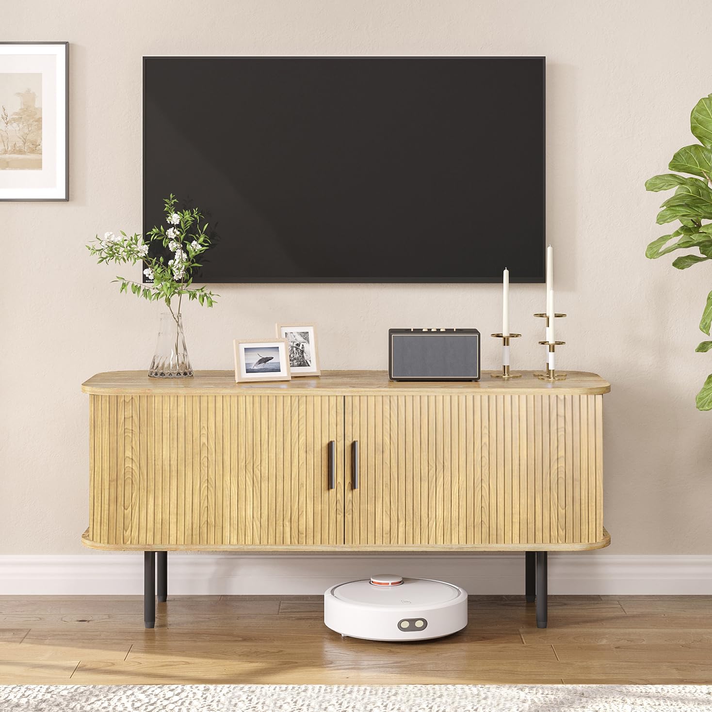 Gaming Console Entertainment Center - Natuurlijk gegroefd tv-meubel voor 60 inch