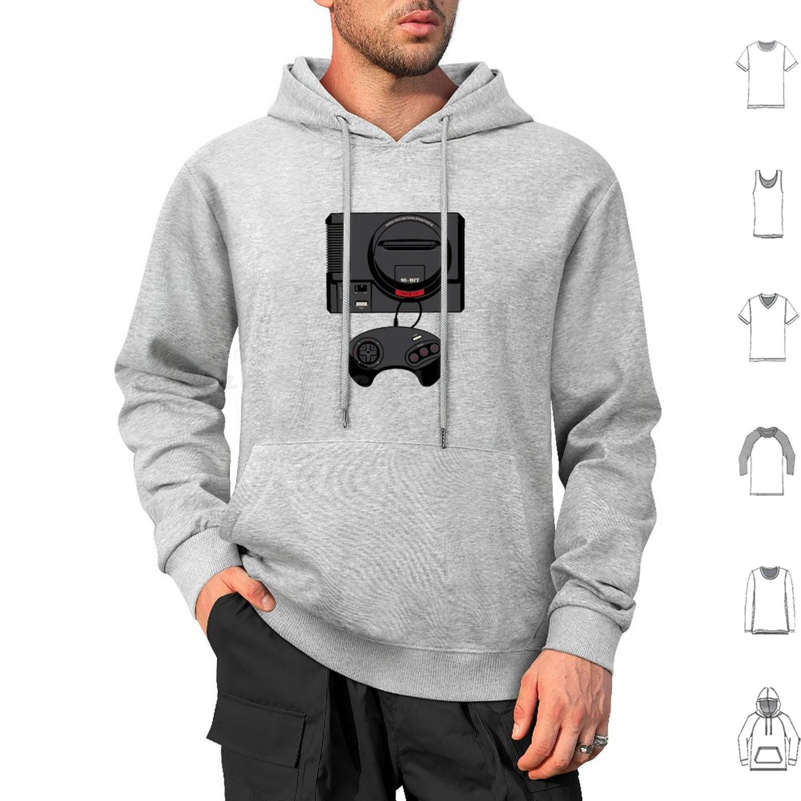 Gaming Console Genesis - Retro Zwart 16-Bit Hoodies Lange Mouw
