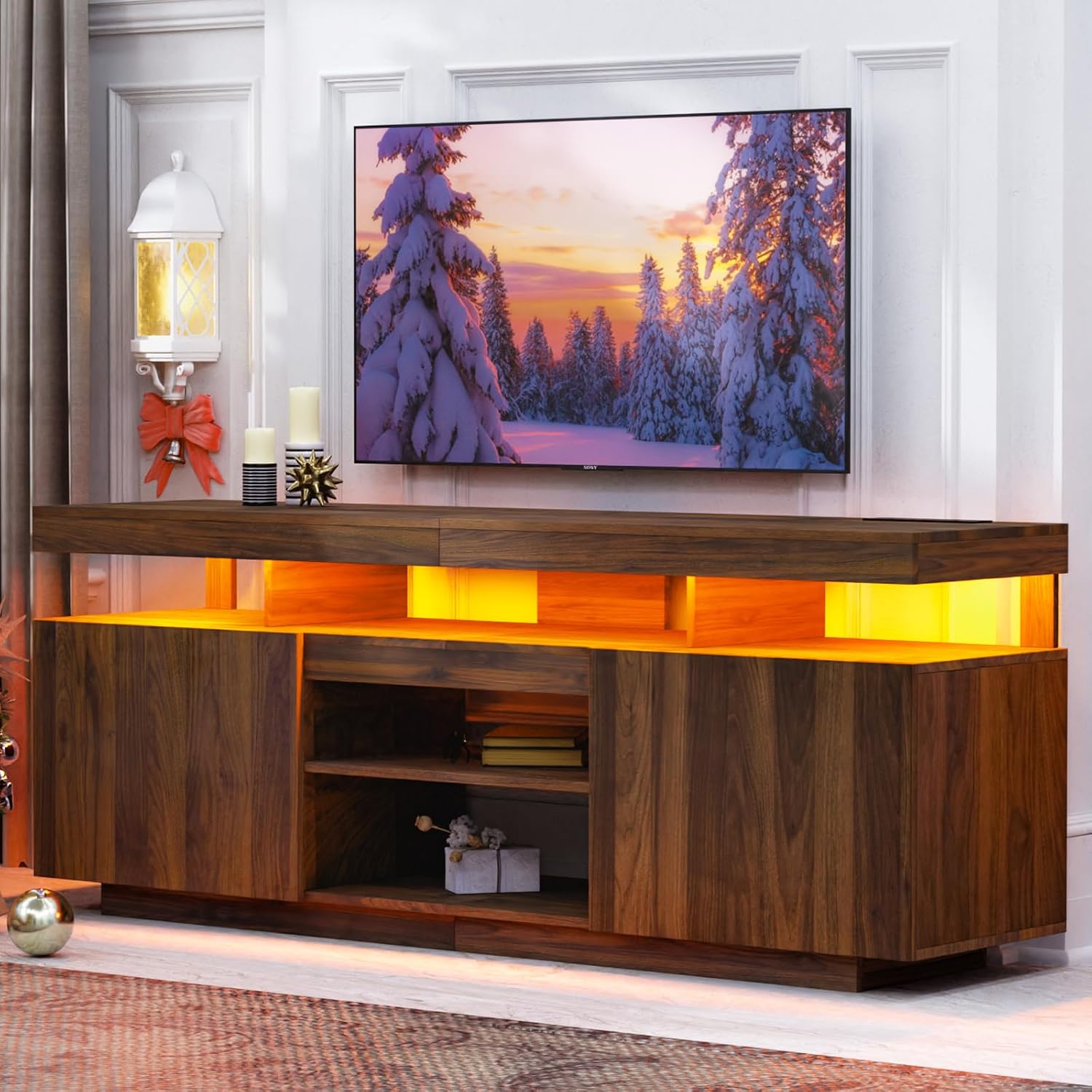 Gaming Console Entertainment Center - LED-tv-meubel met stopcontacten & LED-verlichting, opbergkast