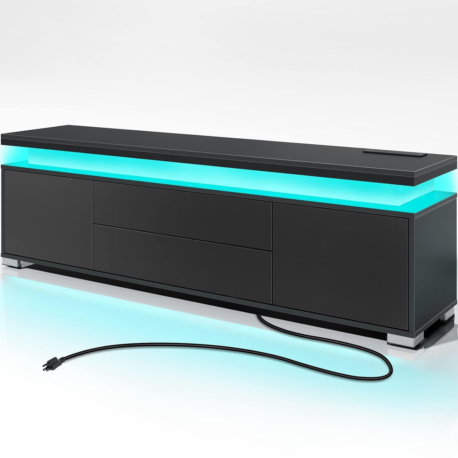 Gaming Console Entertainment Center - TV-meubel met stopcontact & LED-verlichting, entertainmentcenter