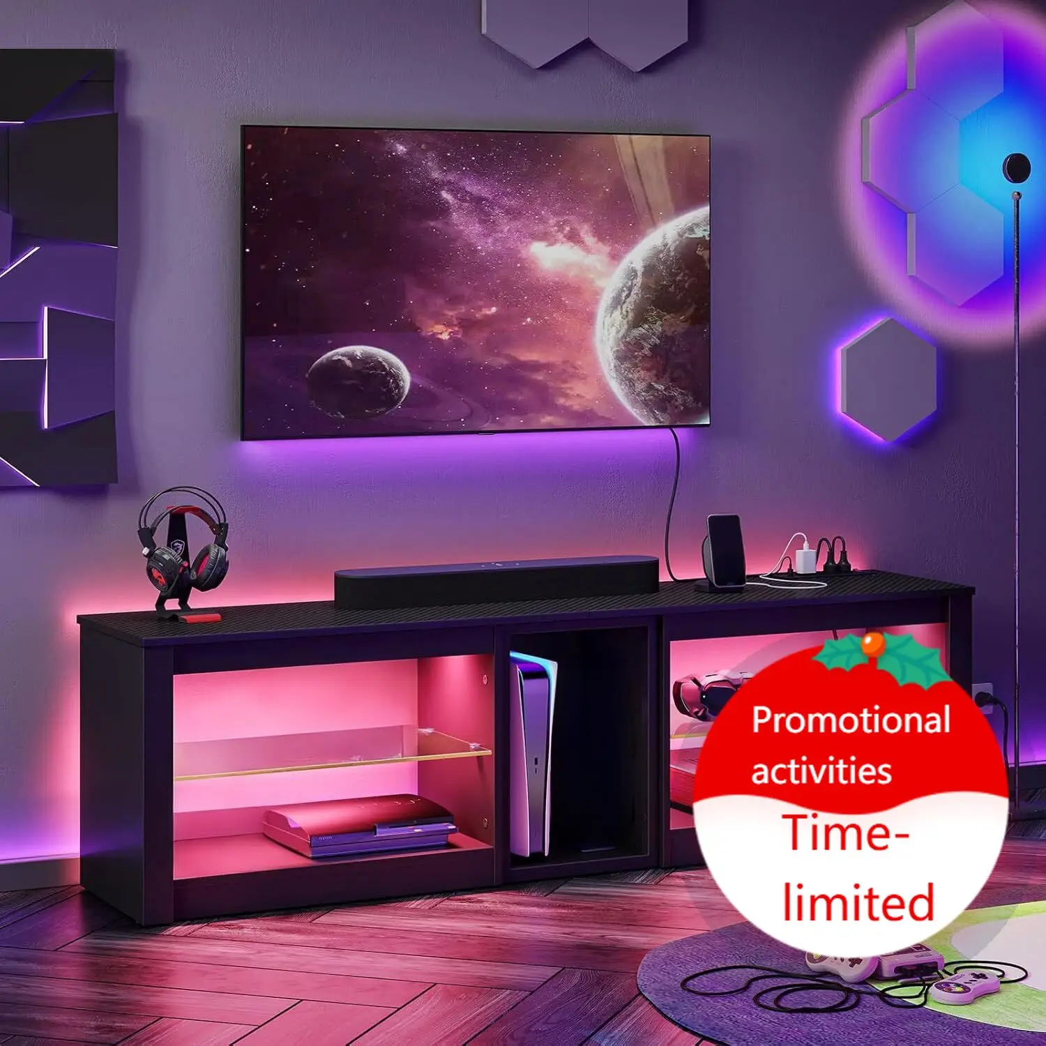 Gaming Console Entertainment Center - Entertainmentcenter voor PS5, tv-meubel met stopcontacten