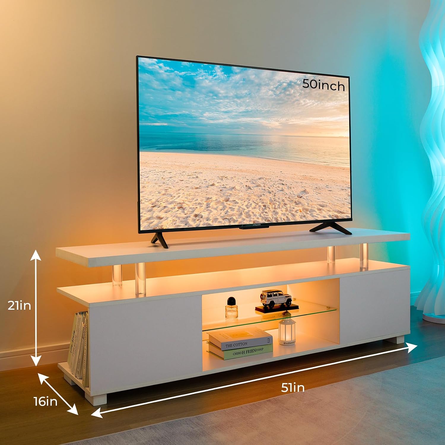 Witte LED TV-standaard, entert - Gaming Console Entertainment Center recensie en prijs