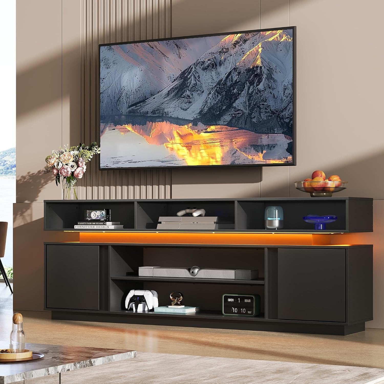 Moderne tv-standaard voor 75 i - Gaming Console Entertainment Center recensie en prijs