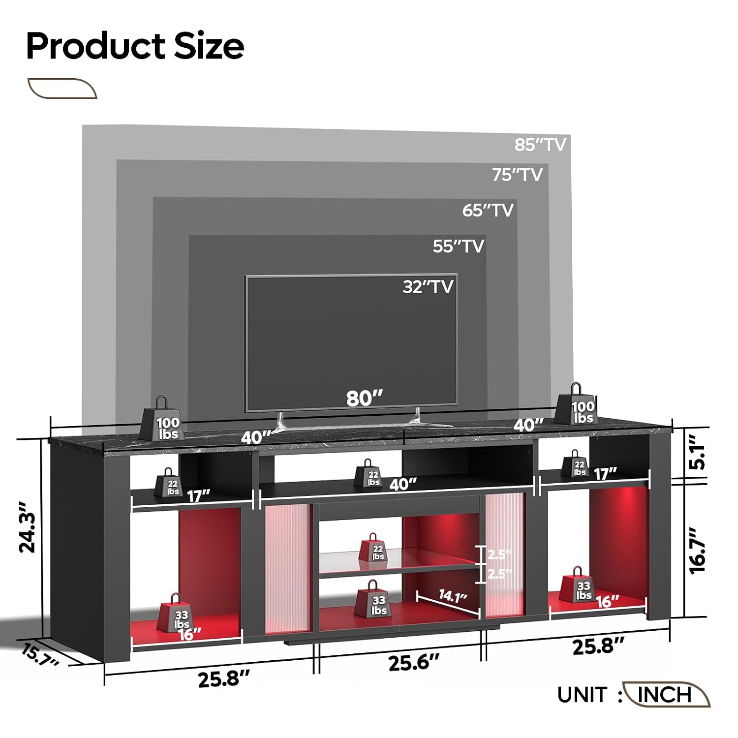 80 inch tv-meubel voor 85 inch - Gaming Console Entertainment Center recensie en prijs