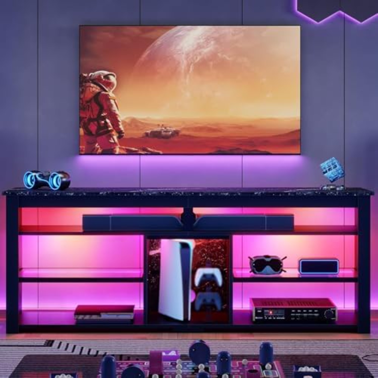 TV-meubel voor 70 inch tv, hoo - Gaming Console Entertainment Center recensie en prijs