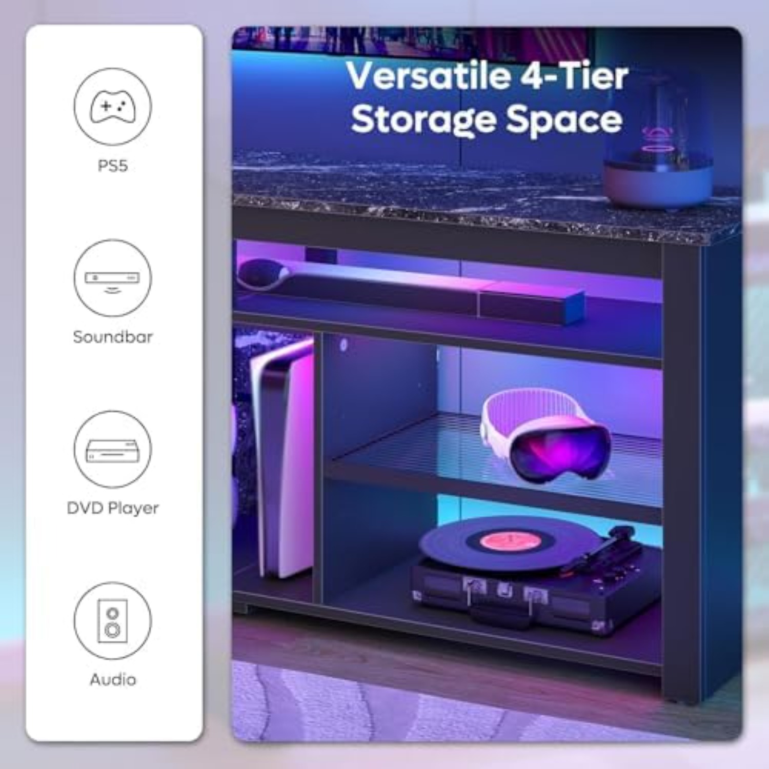 TV-meubel voor 70 inch tv, hoo - Gaming Console Entertainment Center recensie en prijs