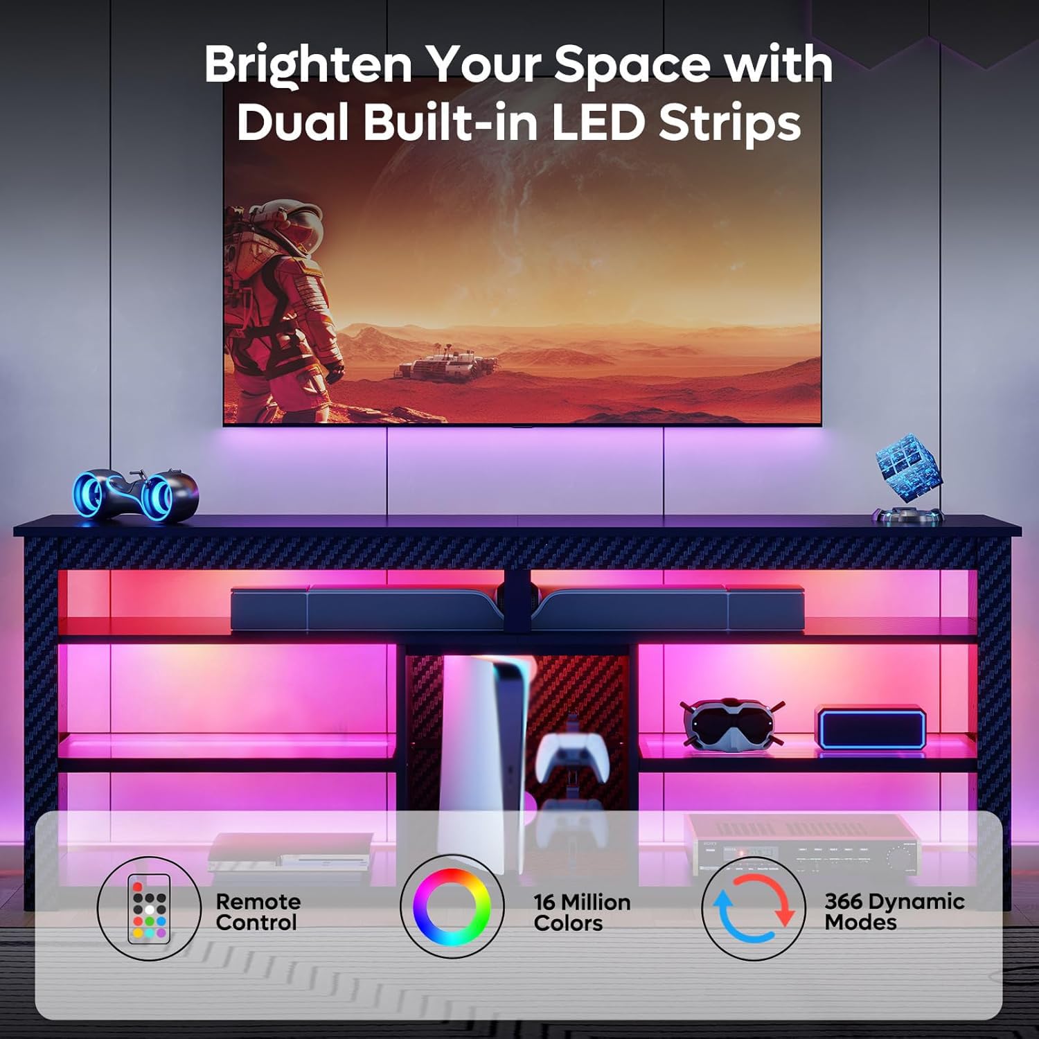 TV-meubel voor 70 inch TV, hoo - Gaming Console Entertainment Center recensie en prijs