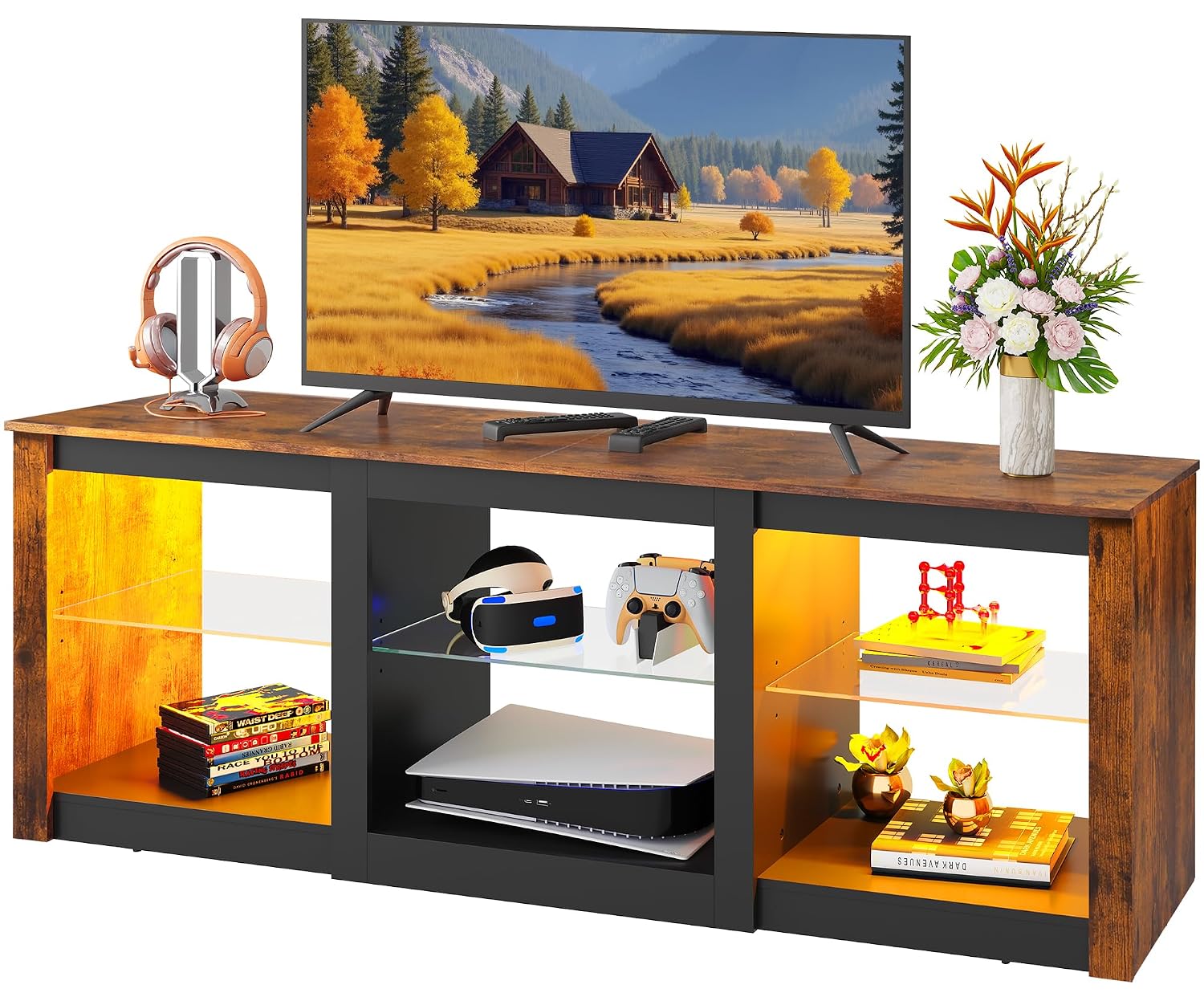 LED TV-meubel met glazen plank - Gaming Console Entertainment Center recensie en prijs