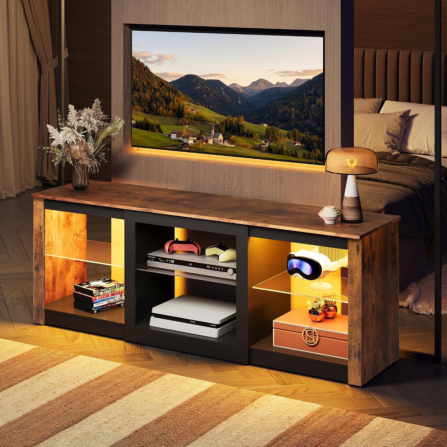 LED TV-meubel met glazen plank - Gaming Console Entertainment Center recensie en prijs