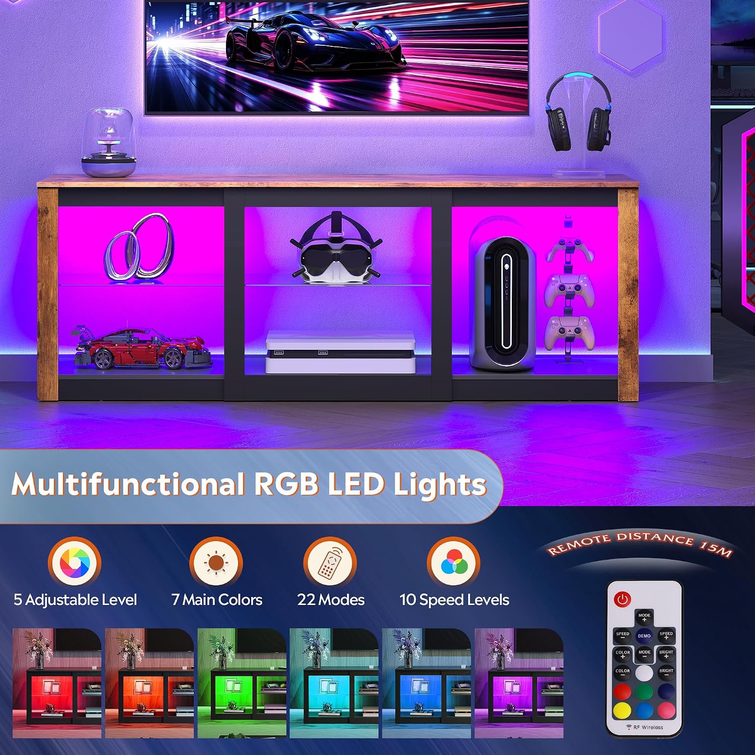 LED TV-meubel met glazen plank - Gaming Console Entertainment Center recensie en prijs